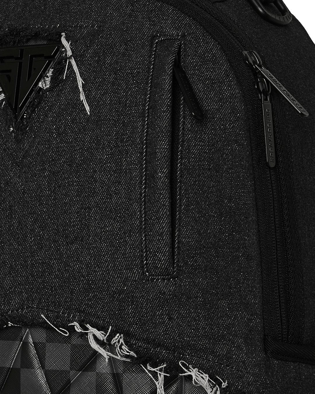 BLACK DENIM TEAR SHARK BACKPACK-תיק שחור גינס
