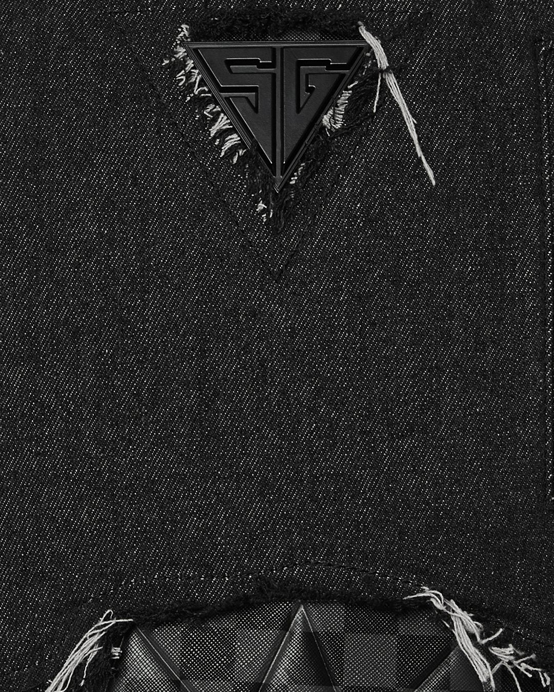 BLACK DENIM TEAR SHARK BACKPACK-תיק שחור גינס
