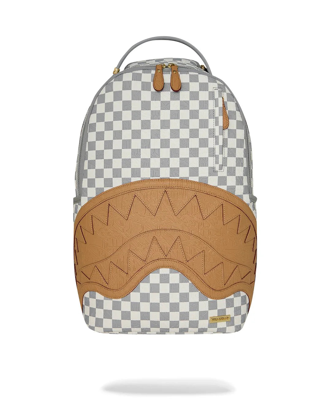 EMBOSSED CREAM CHECK BACKPACK-תיק גב משבצות לבן
