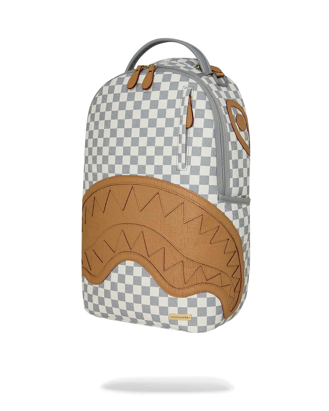 EMBOSSED CREAM CHECK BACKPACK-תיק גב משבצות לבן