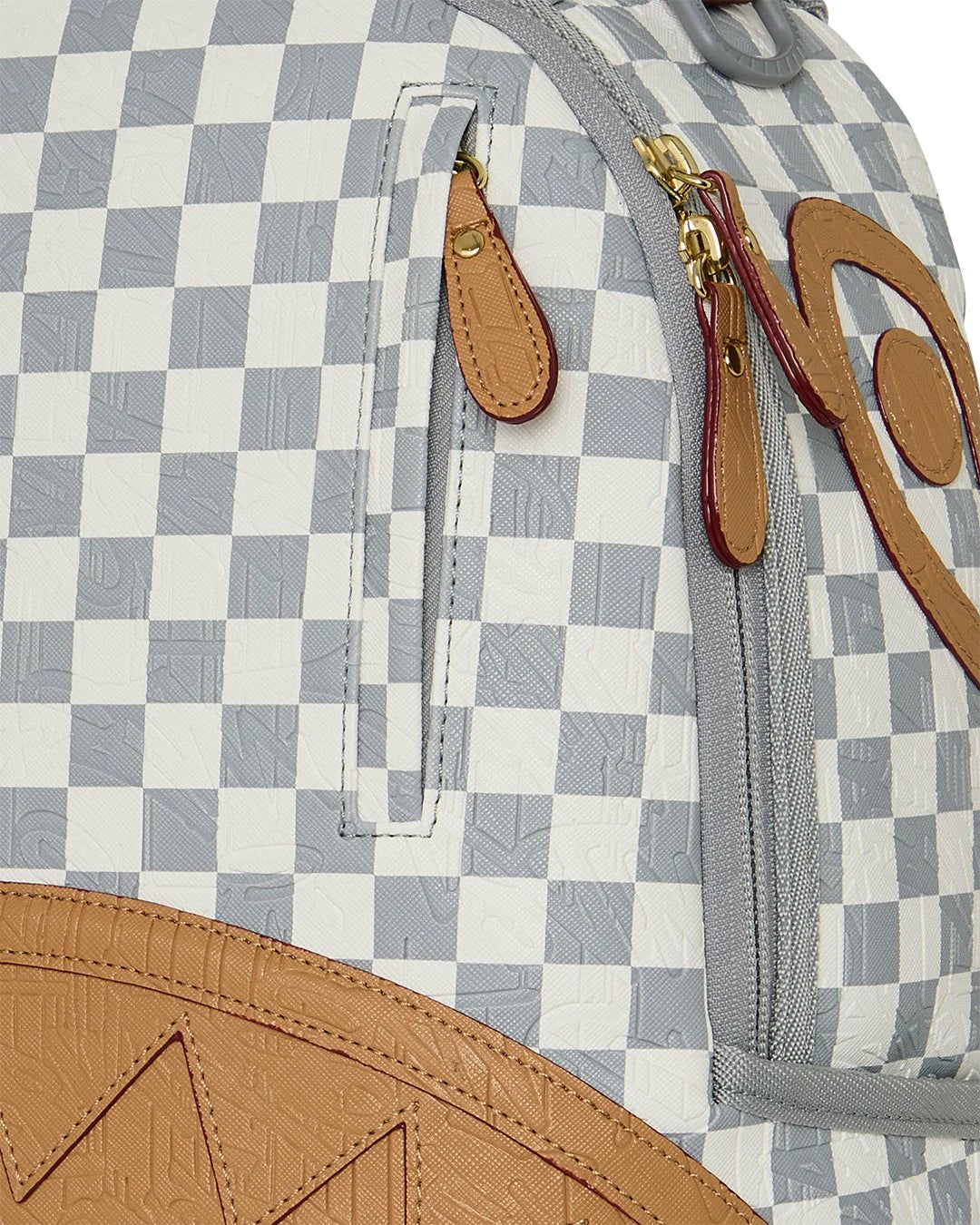 EMBOSSED CREAM CHECK BACKPACK-תיק גב משבצות לבן