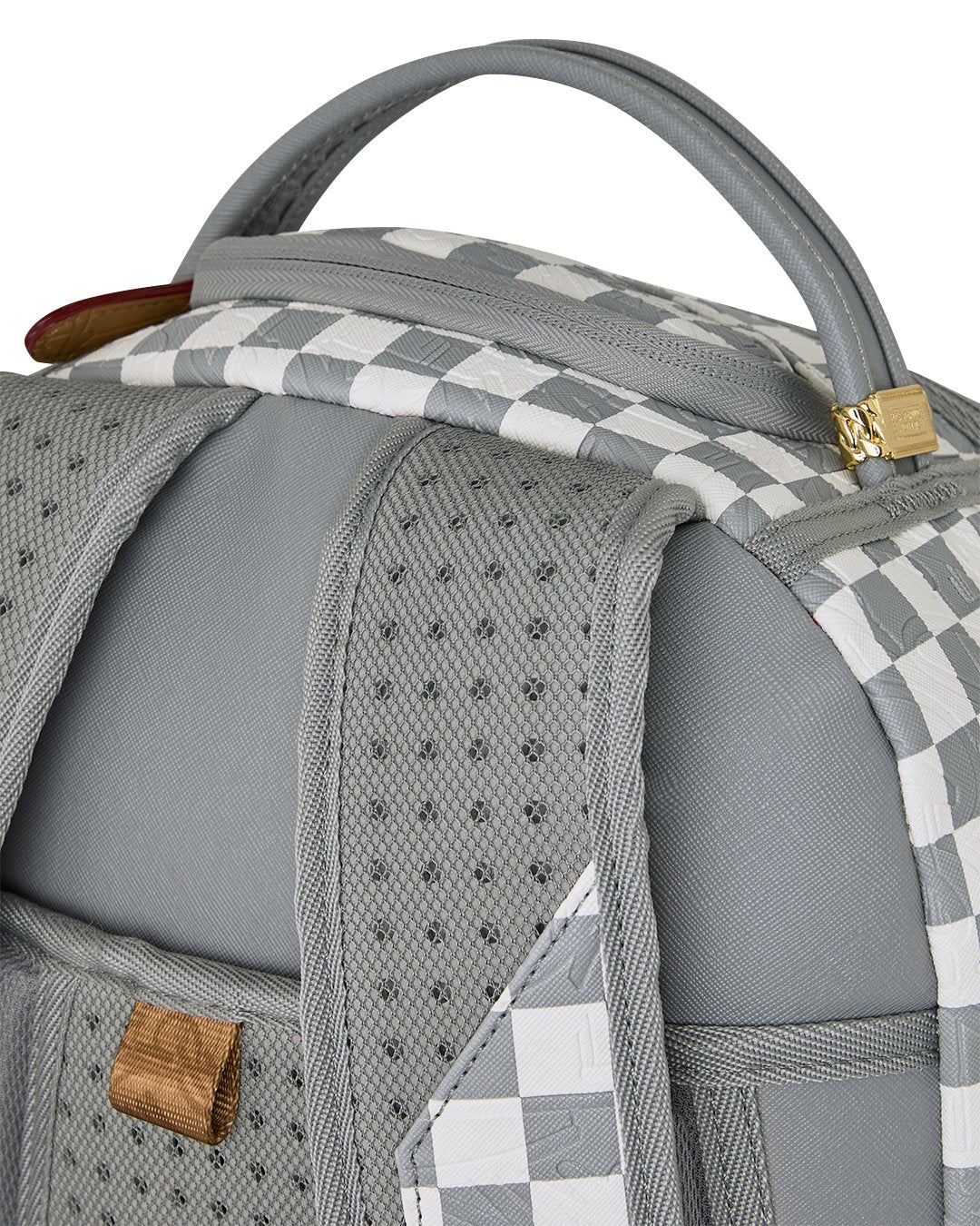 EMBOSSED CREAM CHECK BACKPACK-תיק גב משבצות לבן