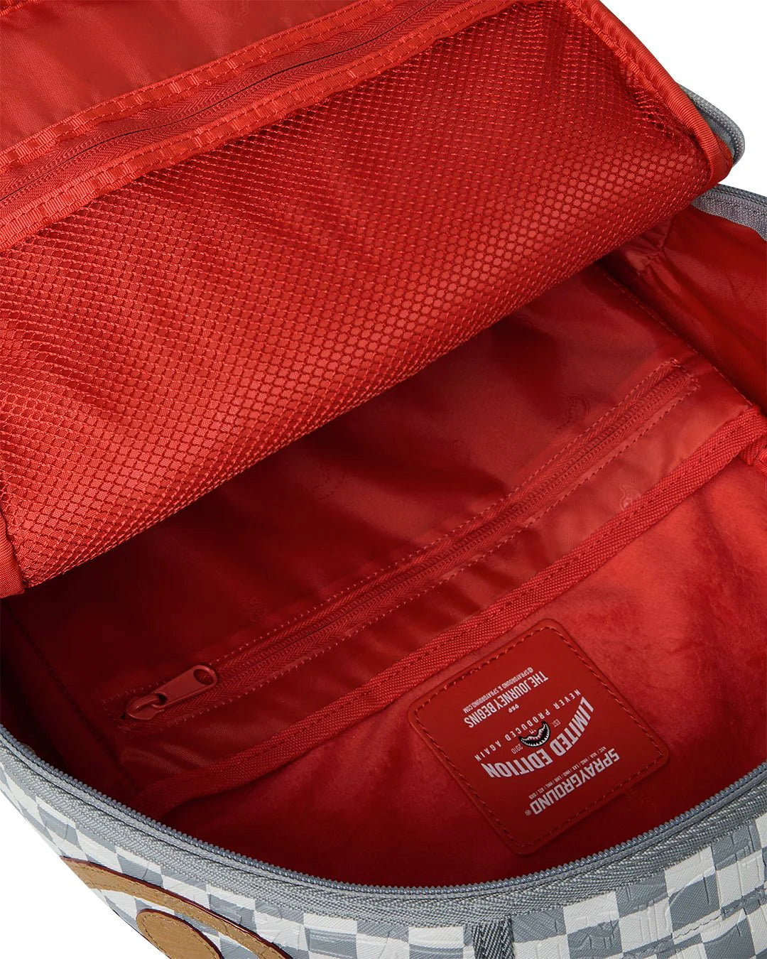 EMBOSSED CREAM CHECK BACKPACK-תיק גב משבצות לבן