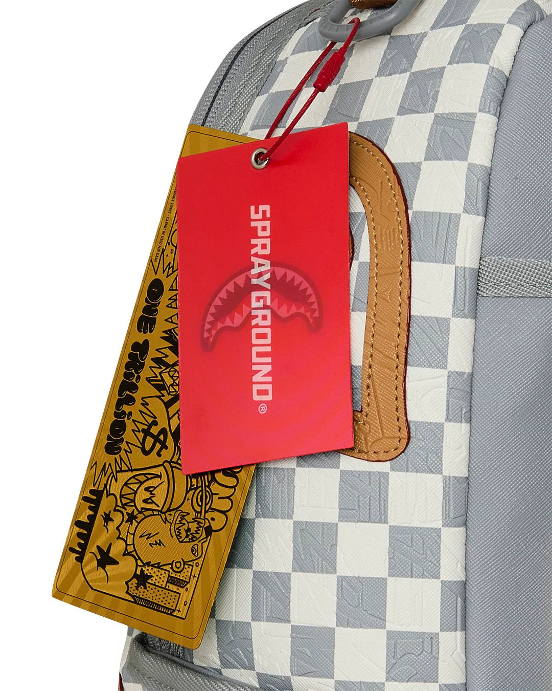 EMBOSSED CREAM CHECK BACKPACK-תיק גב משבצות לבן