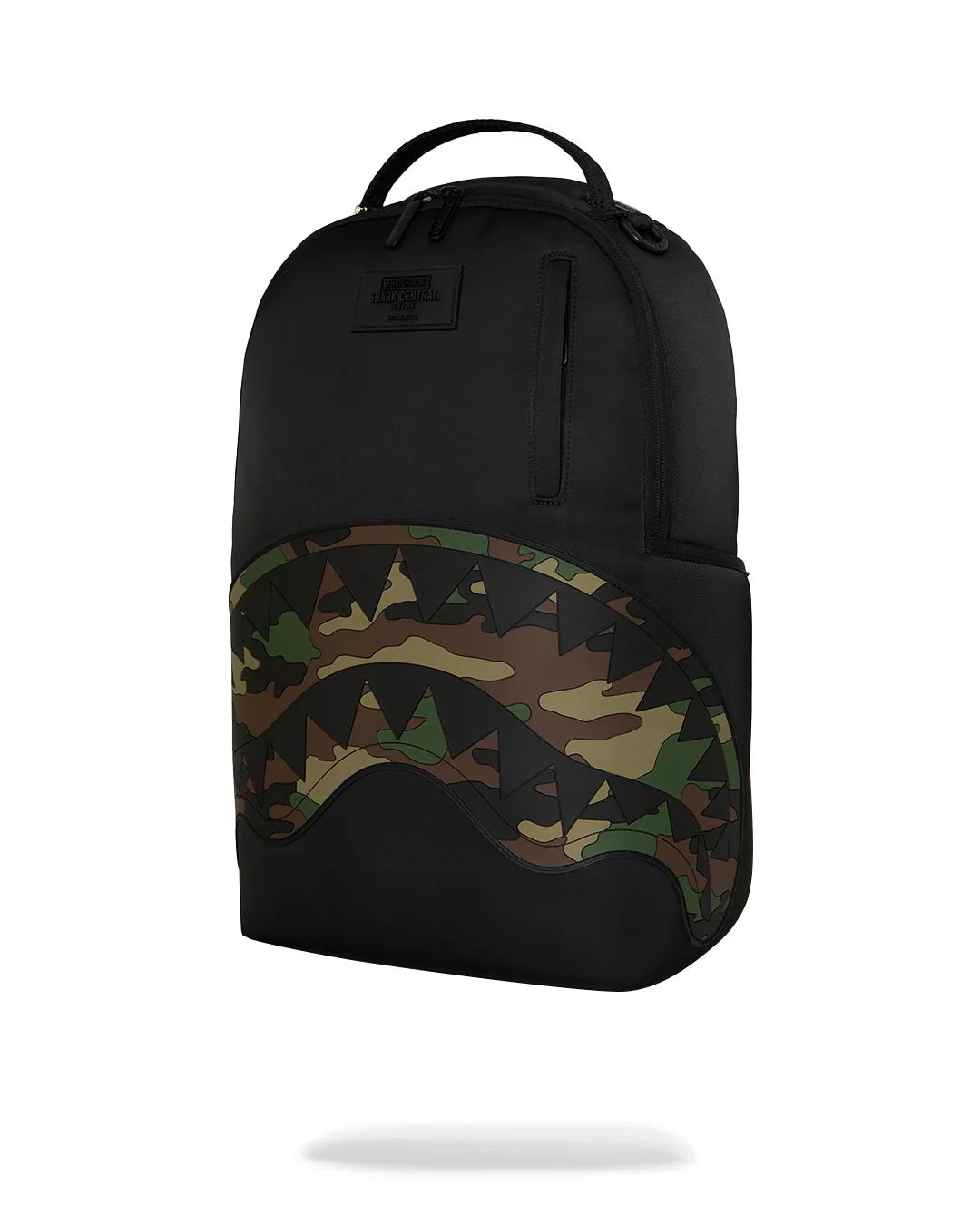 SHARK CENTRAL BLACK NYLON CAMO EMBOSSED SHARK BACKPACK-תיק צבאי נילון