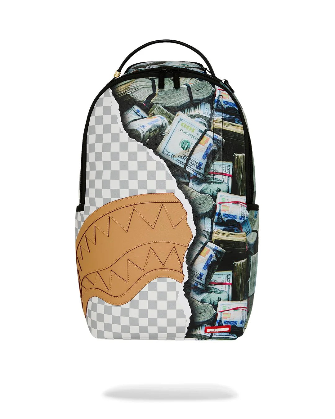 CREAM CHECK FULL OF CASH BACKPACK-תיק גב משבצות לבן ודולרים