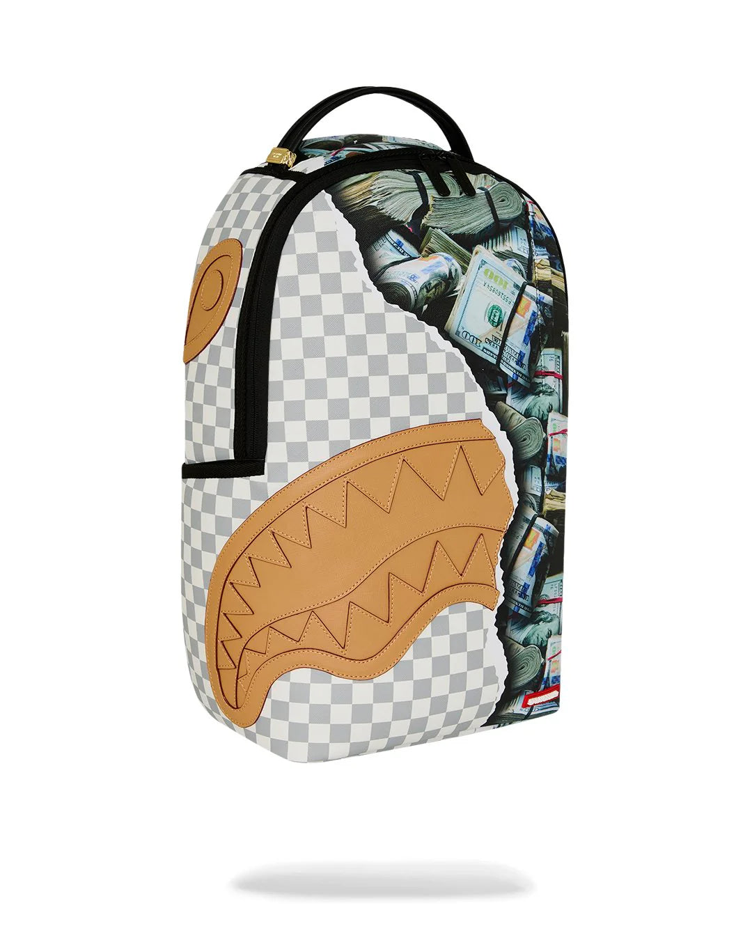 CREAM CHECK FULL OF CASH BACKPACK-תיק גב משבצות לבן ודולרים