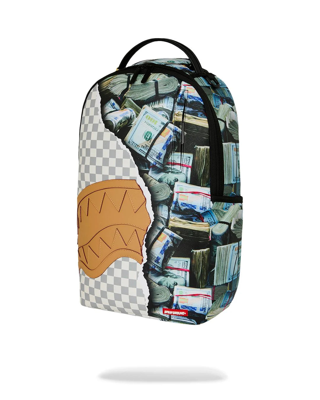 CREAM CHECK FULL OF CASH BACKPACK-תיק גב משבצות לבן ודולרים
