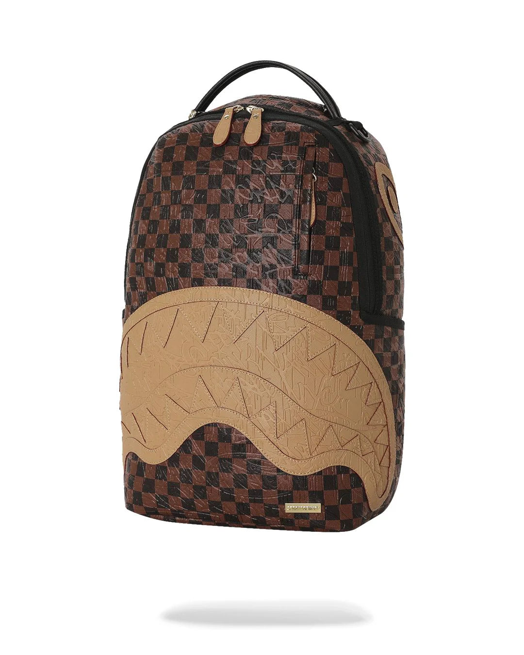 EMBOSSED CHECK BROWN BACKPACK-תיק גה משבצות חום