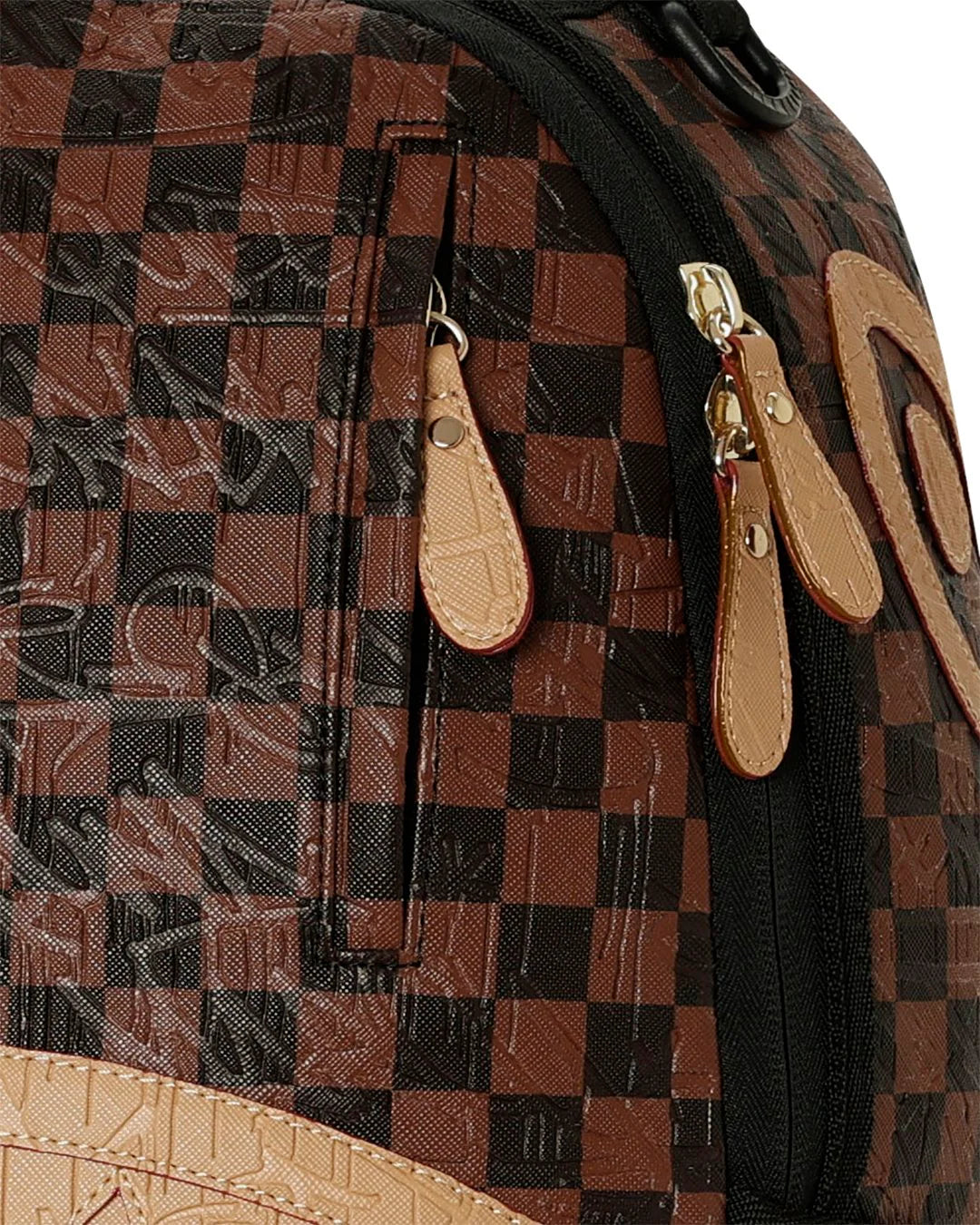 EMBOSSED CHECK BROWN BACKPACK-תיק גה משבצות חום