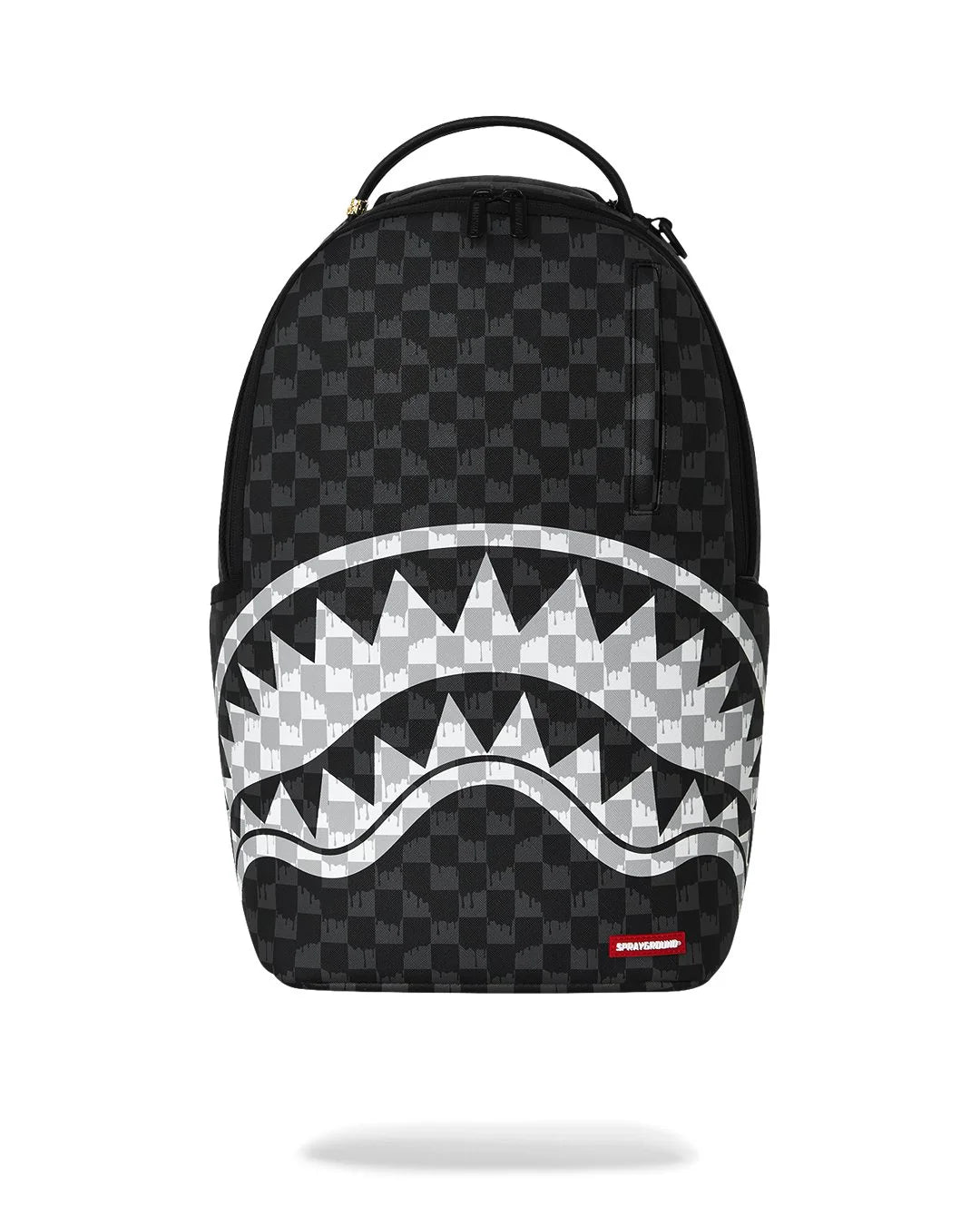 BLACK AND WHITE DRIP CHECK SHARK BACKPACK