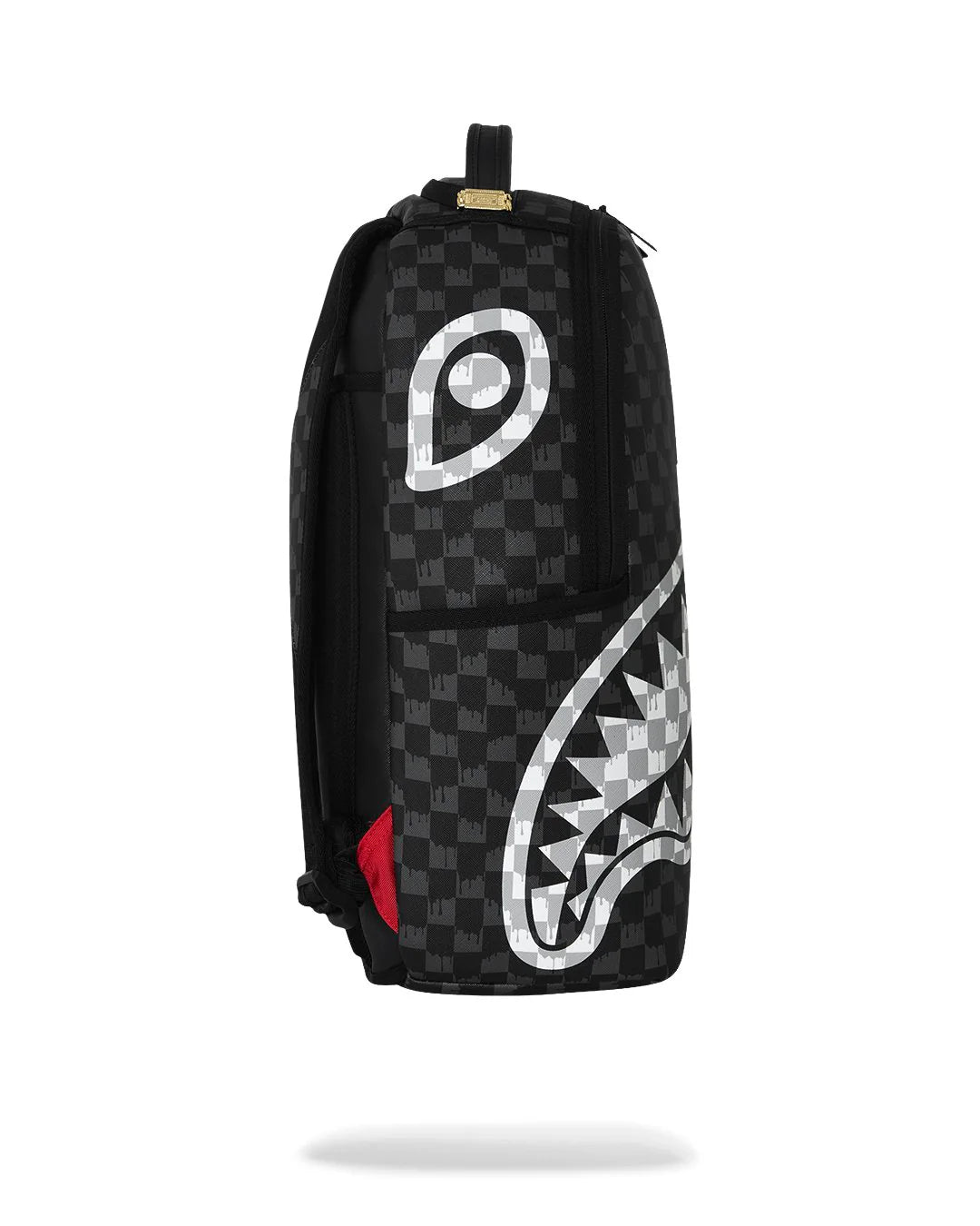 BLACK AND WHITE DRIP CHECK SHARK BACKPACK