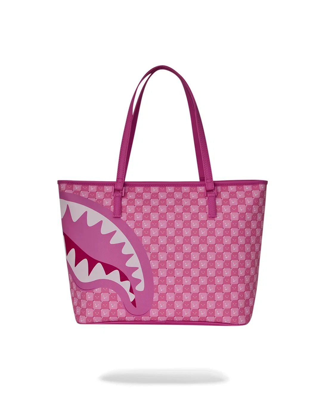 PINK NEW CHECK FACES TOTE-תיק טוט ורוד סמיילי