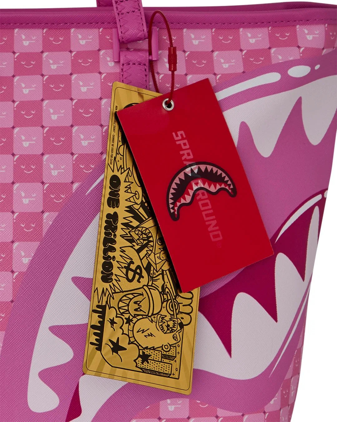 PINK NEW CHECK FACES TOTE-תיק טוט ורוד סמיילי
