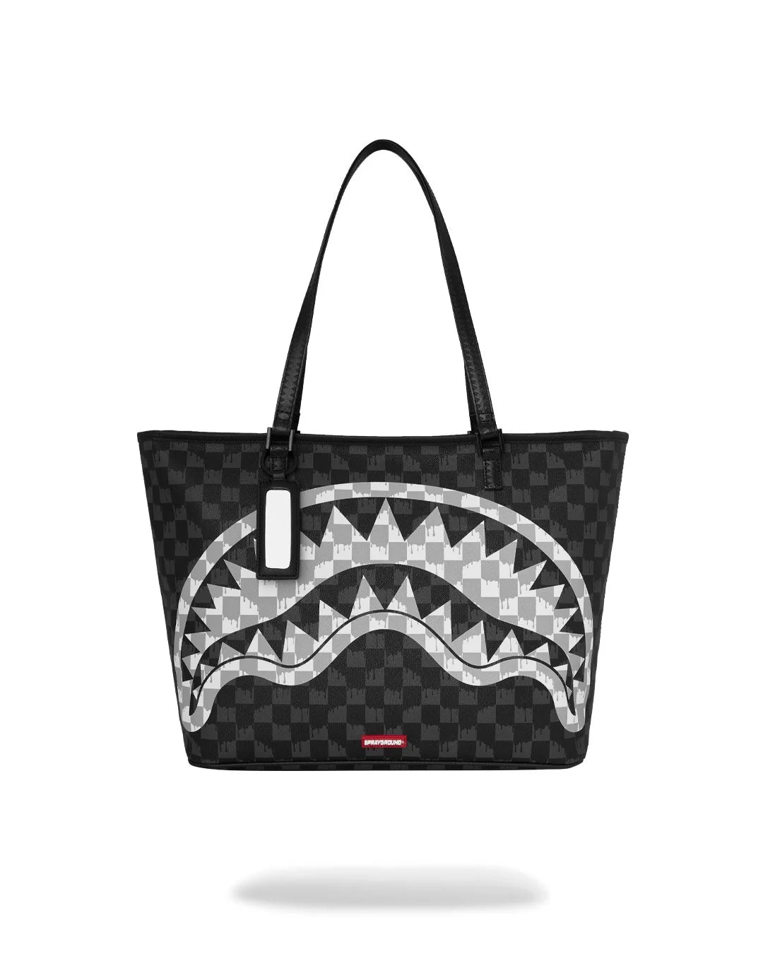 BLACK AND WHITE DRIP CHECK SHARK TOTE
